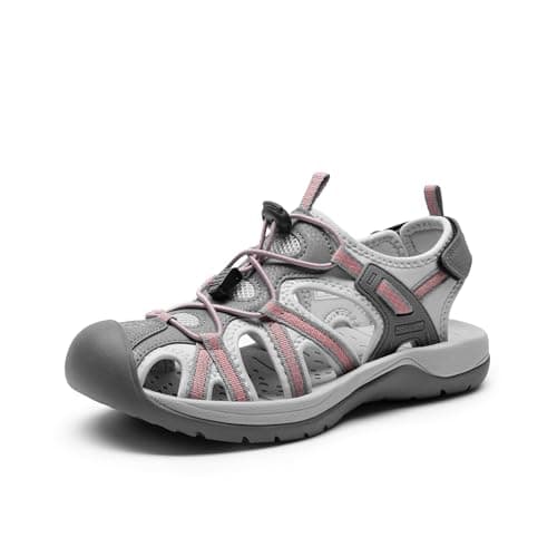 DREAM PAIRS Women's Hiking Sandals Adventurous Summer Sports Shoes Outdoor,Size 5,Grey/Coral,DWUMST2502