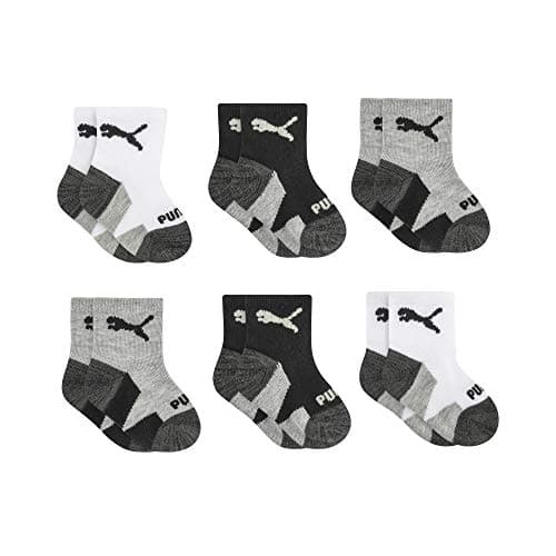 PUMA Baby 6 Pack Infant Anklet Socks, White/Black, 0-12 Months US