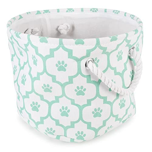 Bone Dry Pet Storage Collection Lattice Paw Print, Small Round, White/Aqua