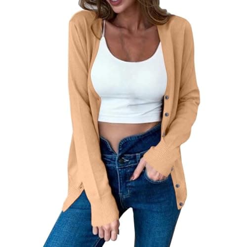 SVALIY Cardigan Sweaters for Women Lightweight Open Front Sweater Knit Long Cardigans Button Fall Outfits Khaki XL