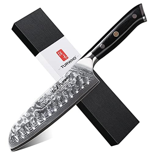 TURWHO Professional Santoku Knife 7 inch - Classic Damascus pattern Japanese VG-10 Steel Chef Knife