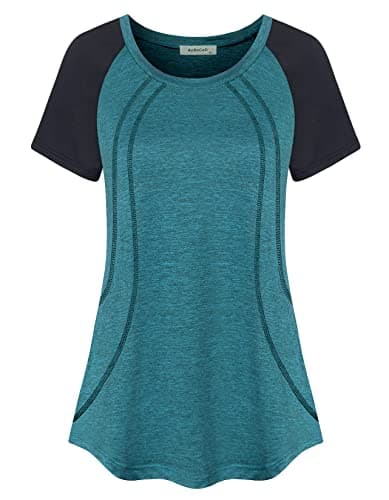 AxByCzD Raglan Shirt Women Short Sleeve Casual Summer Tops Ladies Trendy Stylish Cute Color Block Round Neck Baseball Workout Running Jogging Yoga Gym Clothes Blue Large