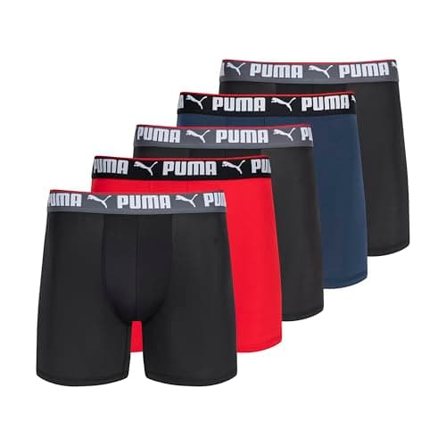 PUMA Men's 5 Pack Performance Boxer Briefs, Navy/Red/White, Small