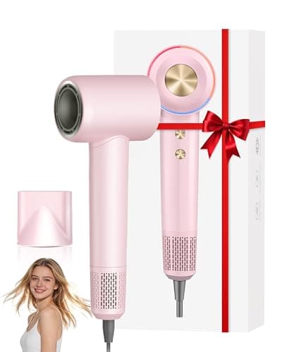 Nuueo Ionic Hair Dryer, 150,000 RPM High-Speed Professional Blow Dryer for Fast Drying, 500M Negative Ions & Thermo-Control, Magnetic Nozzle, Low Noise & Lightweight for Home and Travel, Pink