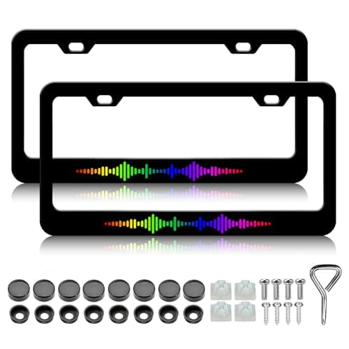 Sound Wave License Plate Frame - 2PCS Funny Colorful Sound Wave Aluminium Metal License Plate Holder, Rust-Proof Waterproof Car Decorative Tag Frames