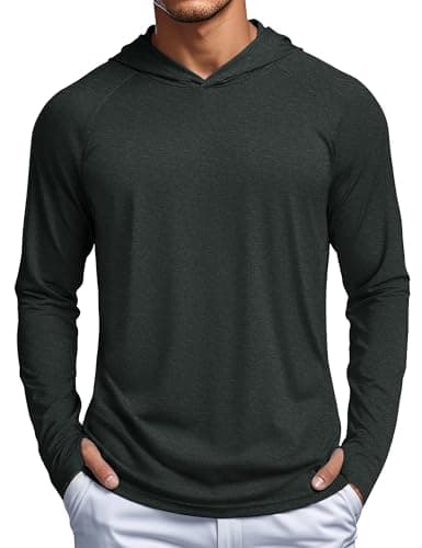MAGCOMSEN Long Sleeve Shirts for Men Hooded UV Protection Sun Shirt Lightweight Fishing Workout Athletic Swim Rash Guard Black, M