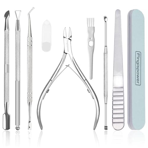 Pingispower Cuticle Trimmer & Cuticle Pusher Kit, 9PCS Professional Stainless Steel Cuticle Nippers & Cuticle Cutter Remover Manicure Tool for Women Home Salon &Travel for Fingernails & Toenails