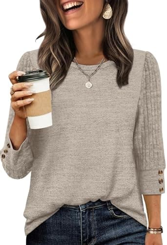 WIHOLL Womens Tops Trendy Shirts for Women Casual Short Sleeve Sweaters for Women Spring 2026 Business Casual Outfits Tunic Tops Loose Fit Dressy Cute Teacher Fall Fashion Chocolate Brown