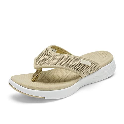 DREAM PAIRS Women's Arch Support Soft Cushion Flip Flops Thong Sandals,Size 5.5,Beige,BREEZE-2