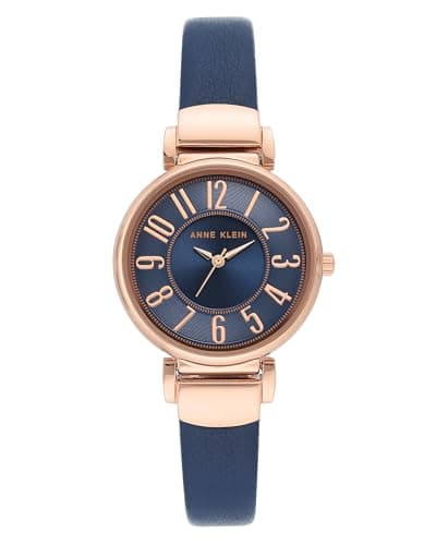 Anne Klein Women's Easy-to-Read Navy Leather Strap Watch, AK/2156NVRG