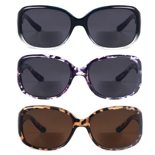 Hyyiyun Bifocal Reading Sunglasses for Women UV Protection, 3 Packs Outdoor Reader Sunglasses with Cleaning Pouches