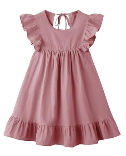 LYXIOF Toddler Girl Cotton Linen Ruffle Sleeveless Casual Dress Kids Summer Beach Sundress Dark Pink 80CM