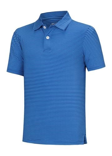 Willit Boys' Polo Shirt Striped Youth Kids Golf Shirts Quick Dry Athletic School Golf Polos Short Sleeve Cobalt Stripe M