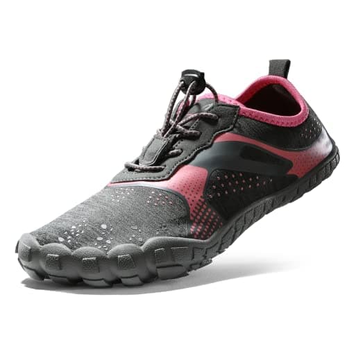 NORTIV 8 Women's Quick Dry Water Shoes Barefoot Sports Aqua Beach Pool Swim Shoes TREKLADY, Size 9,Grey/Watermelon/Red,TREKLADY-1