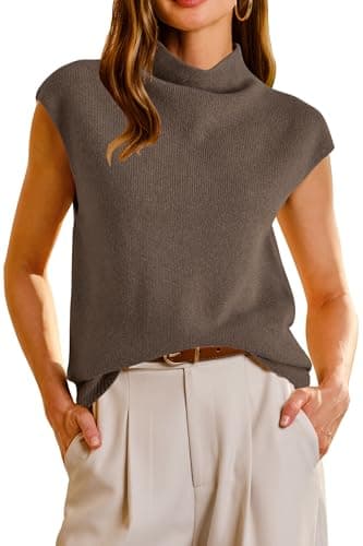 Arach&Cloz Women's Wool Blend Mock Neck Business Casual Sleeveless Turtleneck Sweater Vest 2026 Coffee XL