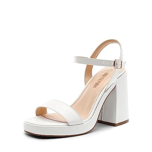 DREAM PAIRS Heels for Women Block Chunky Platform High Heels Open Toe Fashion Wedding Party Evening Prom Dance Ankle Strap Dress Pump Sandals Shoes,Size 5.5,White