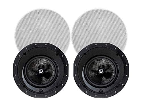 Monoprice 2-Way Carbon Fiber In-Ceiling Speakers - 8-Inch, With 15 Degree Angled Drivers, Pair, Black - Alpha Series