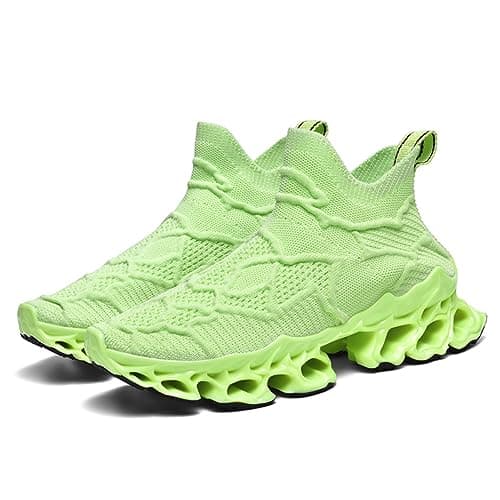 Poramea Mens Slip on Loafers Walking Tennis Shoes Laceless Running Blade Sneakers Mesh Trail Jogging Casual Athletic Green Size 6.5