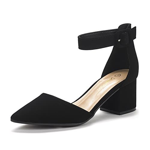 DREAM PAIRS ANNEE Pointed Toe Low Chunky Heels Pump Shoes,Size 5,Black/Nubuck,ANNEE