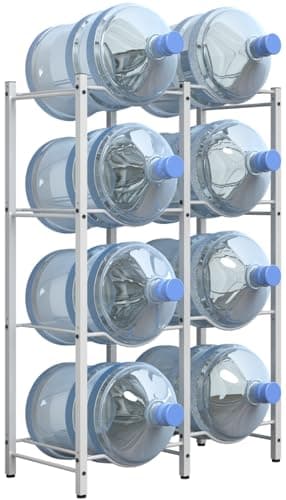 mocomax 5 Gallon Water Jug Rack, Detachable Water Bottle Holder for 8 Bottles, 4 Tier Heavy Duty Water Cooler Jug Rack, Water Bottle Organizer Storage Rack for Kitchen, Office, Living Room, White