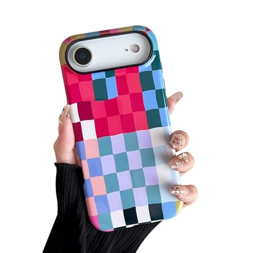 branple Compatible with iPhone 17 Air Case, Cute Colorful Checkered Case with Shockproof Slim Soft TPU and Hard PC Protective Cover for Women/Men Designed for iPhone 17 Air 6.6'', Colorful 1
