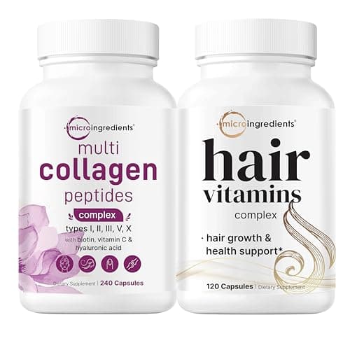 Micro Ingredients Multi Collagen Complex for Women & Hair Vitamins Complex Capsules Bundle 2 Pack | Grass-Fed Collagen Peptides | 14-in-1 Advanced Hair Growth Support