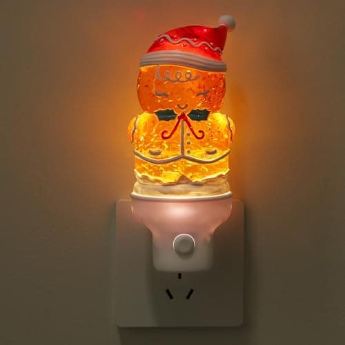 Christmas Night Light Plug into Wall Glitter Water Nightlight with USB/Outlet Options, Christmas Gingerbread Decorative Nightlight for Bedroom Kitchen Nursery Holiday Decorations Gifts (Gingerbread)