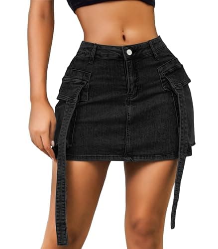 ETOSELL Women’s Low Waist Denim Skirt Button Mini Cargo Jean Y2K Skirts with Pockets