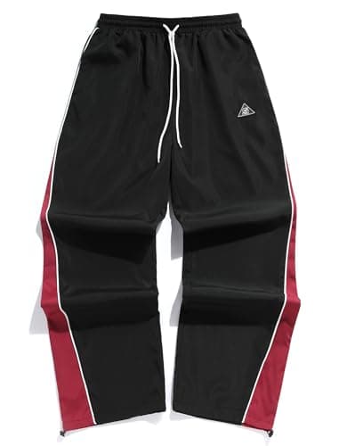 ZAFUL Men's Baggy Track Pants Y2K Streetwear Pants Drawstring Letter Pockets Casual Lounge Trousers (6-Black+Red, M)