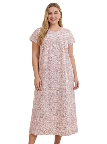 QRRLUEN Cotton Nightgowns for Women Short Sleeve Night Gowns Long Nightdress Sleepwear Soft Ladies Victorian Nightgown Sleep Dress Pink Flower C-Cherry Blossom Ditsy M