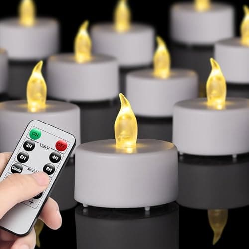TSLVIC LED Tea Light Remote Control Candle,Flickering Flameless LED Candle,Long Lasting,Battery Operated with Timer for Home Decoration Seasonal &Festival Celebration WarmYellow (12pcs)
