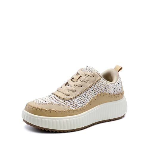 DREAM PAIRS Women Chunky City Tweed Comfortable Casual Platform Fashion Sneaker,Size 8.5,Khaki-Knit,SDFN2379W