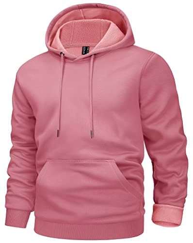 MAGCOMSEN Warm Sweatshirt for Men With Kangaroo Pocket Soft Spring Sweatshirts Work Cotton Sweatshirts Sportswear Midweight Hoody Pullover Grey Pink S