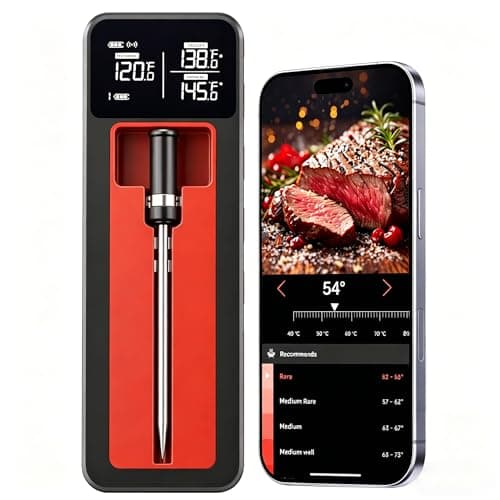 QUICKHORSE Smart Wireless Meat Thermometer IP67 Ultra-Thin Probe ±0.5℉ Accuracy Bluetooth 230ft Real-Time Monitoring & Smart Alerts with APP Standalone Display Base for BBQ, Oven, Kitchen,Grill,Smoker