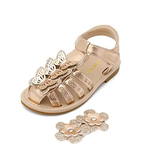 DREAM PAIRS Girls Sandals Closed-Toe Sandals with Interchangeable DIY Flower Dress Summer Shoes Toddler/Little Kid,Size 4 Toddler,Rose Gold,SDSD2310K