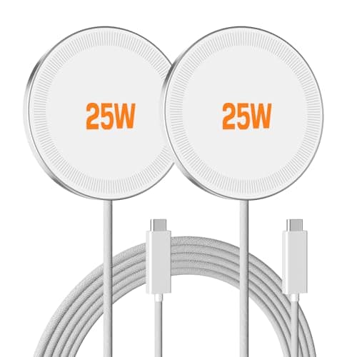 25W Magnetic Wireless Charger: Fast Charging Pad for iPhone 17 16 15 14 13 12 Pro Max, Samsung Galaxy S26 S25, Google Pixel 10, AirPods-Slim Portable for Travel Bedside Office-White 2 Pack