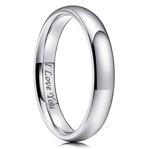 King Will 316L Stainless Steel Wedding Band for Men Women-4mm Width Sliver Plated Wedding Ring Domed Style High Polished with Laser I Love You Comfort Fit Size 6