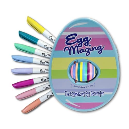 Eggmazing Egg Decorator Kit - Arts and Crafts Set with Egg Decorating Spinner and 8 Colorful Quick Drying Non Toxic Markers (Blue), Ages 3 and Up