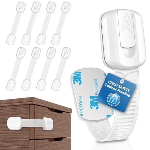 SOGUDE 8 Pack Cabinet Locks Baby Proofing, Child Proof Cabinet Locks with Strong Adhesive Child Safety Locks for Doors No Drilling, Cabinet Locks for Babies- White