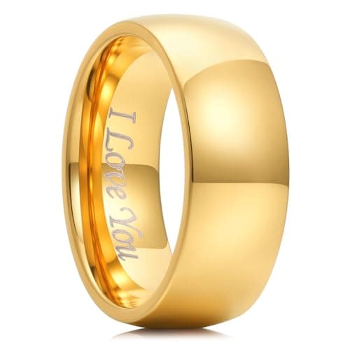 King Will 316LStainless Steel Wedding Ring for Men Women-8mm Width Gold Plated Wedding Band Domed Style Comfort Fit and Durable Size 12
