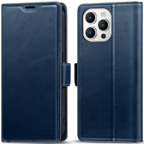 KEZiHOME Wallet Case Compatible with iPhone 16 Pro, Genuine Leather Folio Case with Card Holder, RFID Blocking Magnetic Stand Protective Phone Flip Cover Case for iPhone 16 Pro 6.3 inch 2024 (Blue)