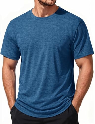 MAGCOMSEN Mens Short Sleeve Shirts Quick Dry Tshirts Workout Performance Tee Athletic Top Moisture Wicking UPF 50+ Hiking Medium Blue S