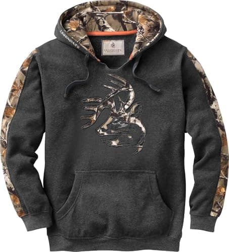 Legendary Whitetails Mens Camo Pullover Hoodie Hunting Sweatshirt, Charcoal Heather, 5X-Large