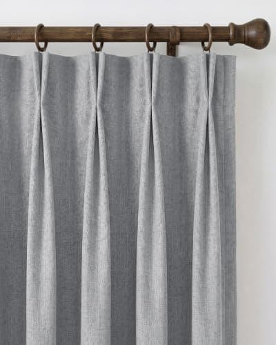 NICETOWN PRO Pinch Pleat 100% Full Blackout Curtains for Bedroom, Gray Texture Faux Linen, 40x90 Inches Back Tab Set of 2, Thermal Insulated Room Darkening Drapes 6cm Memory Shaping