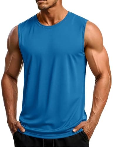 MAGCOMSEN Sleeveless Shirts for Men UPF 50+ Rash Guard Quick Dry Gym Running Muscle Tank Tops Summer Beach Shirt Blue Green S