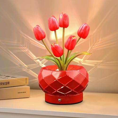 AMWGIMI Women Gifts Tulips Flower Lamp Touch Table Lamp 3-Colour Dimming