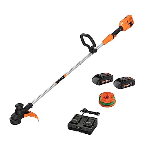 Worx Cordless String Trimmer, 13" Electric Weed Wacker with Auto Feed, 40V Lightweight Weed Eater with Dual-exit Cutting Head, 2 Batteries & Charger Included, WG183