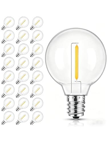 Pallerina G40 LED Replacement Light Bulbs,25 Pack E12 Screw Base Clear Globe Bulbs for Outdoor String Lights,0.6W Shatterproof Dimmable Light Bulbs for Indoor Outdoor Patio Decor,Warm White