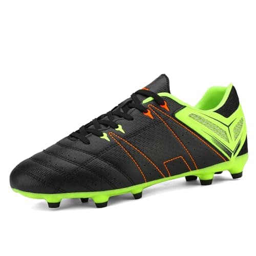 DREAM PAIRS Mens Sport Flexible Athletic Lace Up Light Weight Outdoor Cleats Football Soccer Shoes,Size 6.5,Black/Lemon/Green/Red,160859-M
