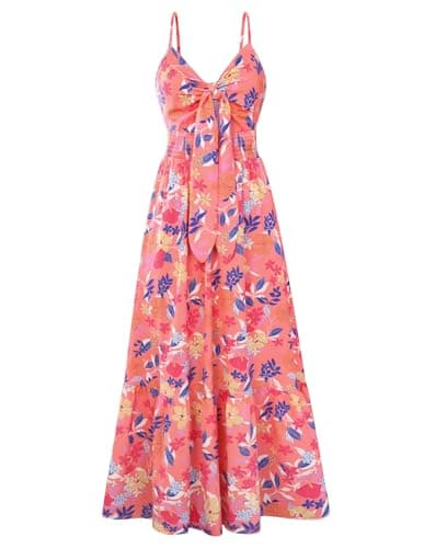 GRACE KARIN Womens Summer Floral Maxi Dresses 2026 Long Flowy Boho Dress Beach Vacation Sundresses Casual Clothes with Pocket Pink Yellow Flower L